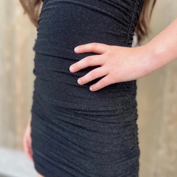 Pixie Lane Black Girls Glitter Strappy Ruched Dress - Picture 2 of 3